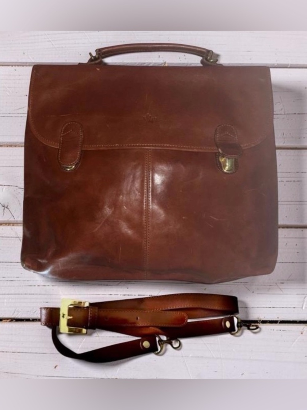 Nordstrom Monsac Travel Messenger Bag Briefcase Crossbody Caramel Leather VTG